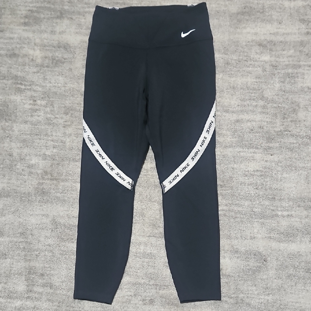 Nike Black Leggings with White Logo and Stripes